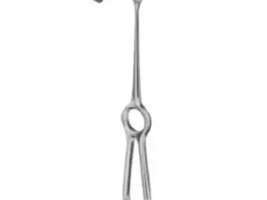 Metal surgical instrument with a long shaft and a small curved blade at the tip, resembling a dental/donor elevator used in medical procedures.