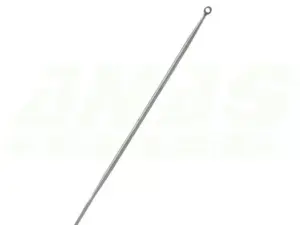 Slim stainless-steel rod with a small circular loop at the top end and a tapered bottom, likely a probe or hook tool.